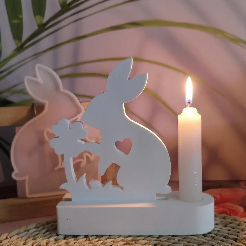 Kaninchen Klee Einsatz Kerzenhalter Harz Fallform DIY Kerzenhalter Silikon form Home Decoration Lagerung