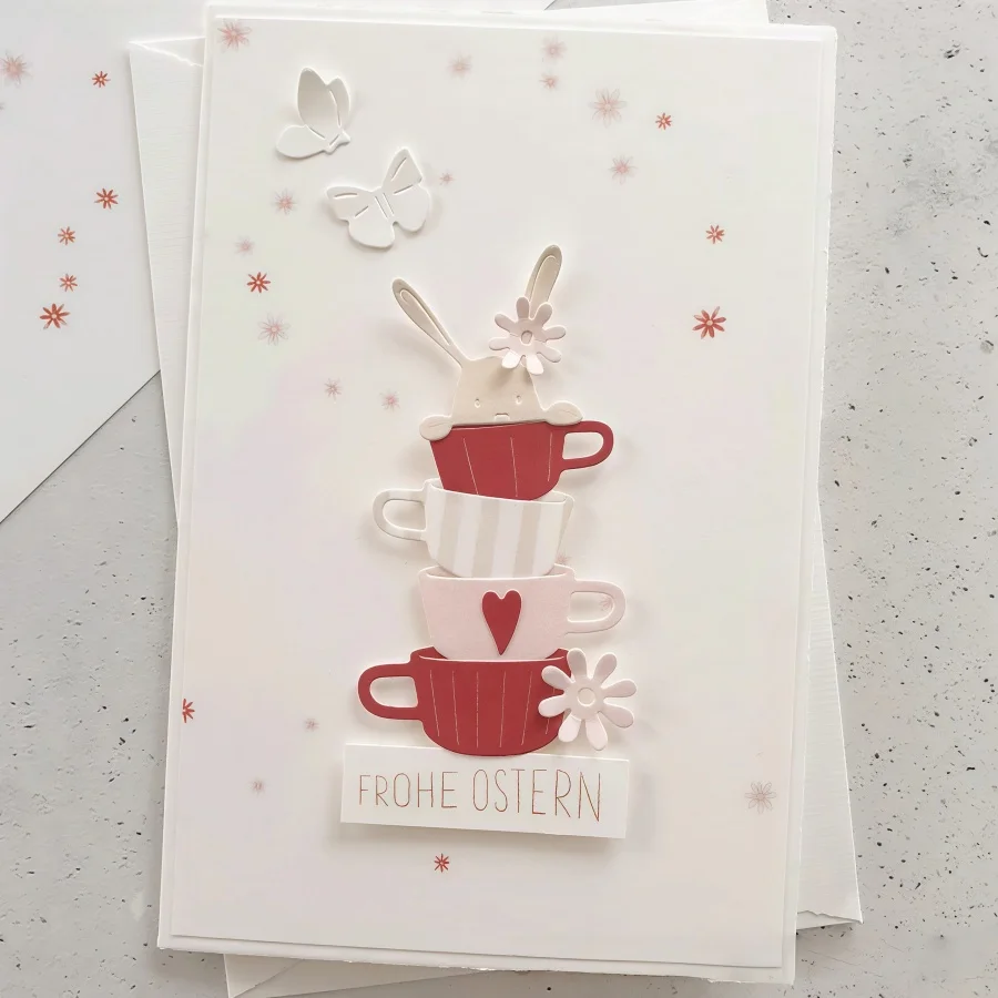 2026 Neu eingetroffen: Fröhliche Tassengirlande Metall-Stanzformen für Scrapbooking, Papierbasteln, Schablonen, Fotoalben