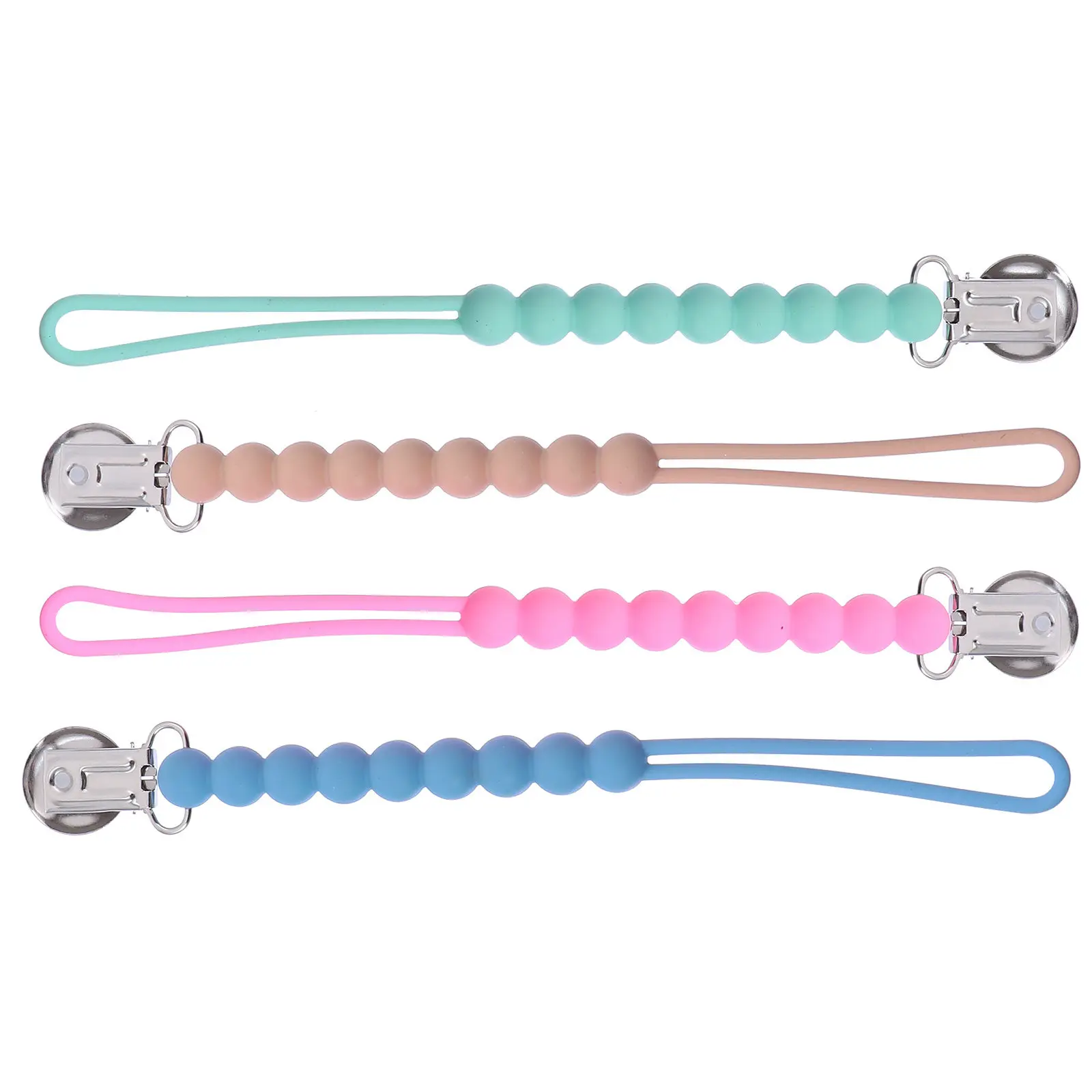 

4Pcs Pacifier Chain Clip Washable Rope Baby Teether Holder Flexible Infant Pacifier Holder Baby Shower Gift Teether Chain Clip