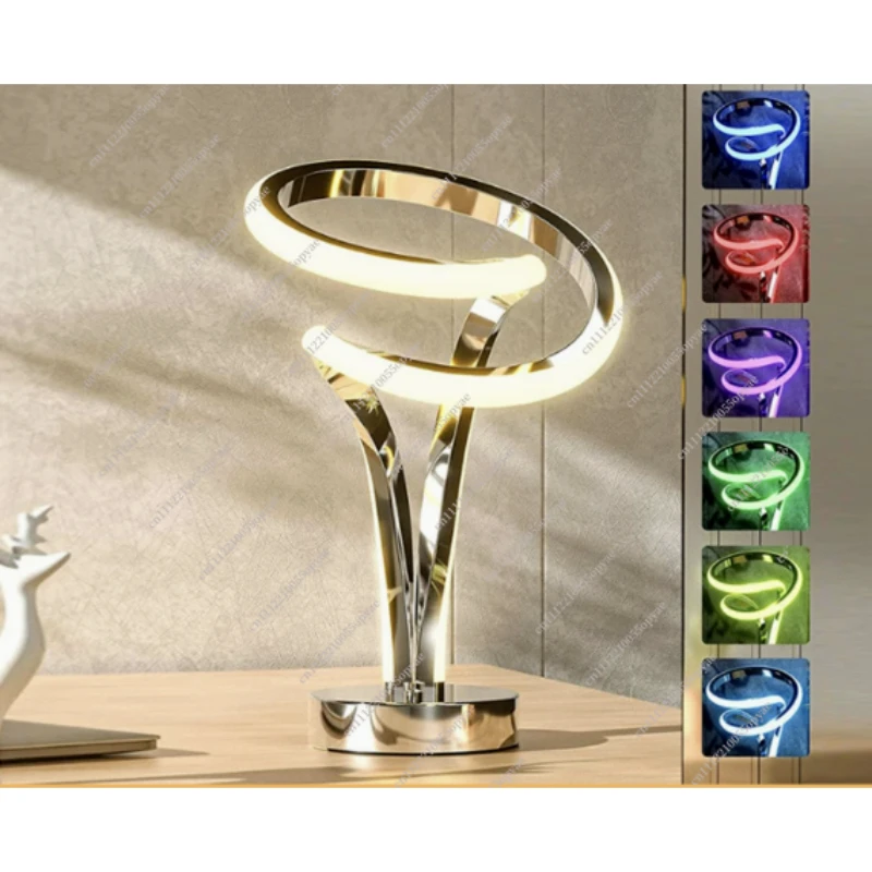Modern Spiral RGB Desk Lamp Touch Control Dimmable LED Nightstand Lamp USB Charging Eye Care Aluminum Alloy for Gaming Bar