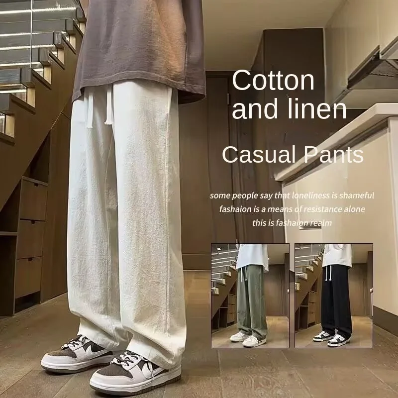 السراويل الرجالية الصيف التجفيف السريع مستقيم الساق سراويل تقليدية للمراهقين العصرية فضفاضة رقيقة الرياضة واسعة الساق السراويل Y2k السراويل