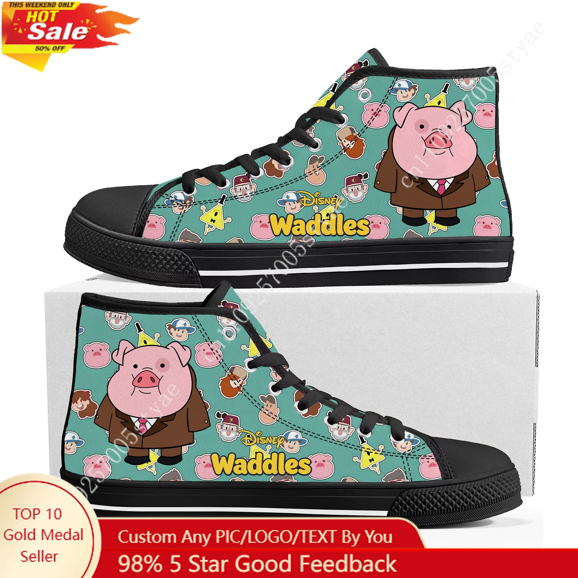 

Waddles High Top Sneakers Disney Cartoon Movie DIY Decorate Shoes Design Your Party Holiday Gifts Custom Shoe