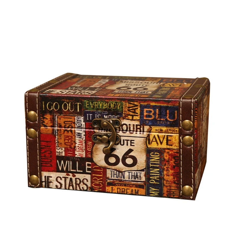 European Vintage Jewelry Storage Box Multipurpose Antique Wooden Pirate  World Map Letters  for CA