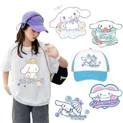 Sanrio Cinnamoroll Iron on Sticker Cute Kawaii Heat Transfer Decals Cartoon Kids DIY T-shirt Backpack Decoration Accessories