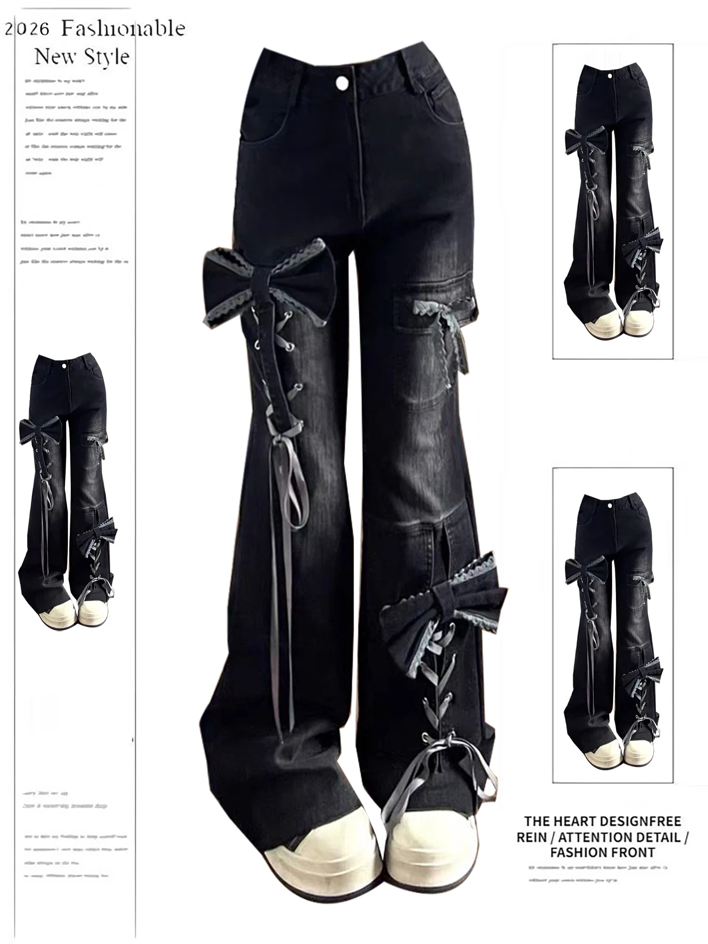 

Bla Bell Bot Denim Jeans Women's Spring 2026 New Knot Waist Design Slim Fit Casual High Waist Jeans