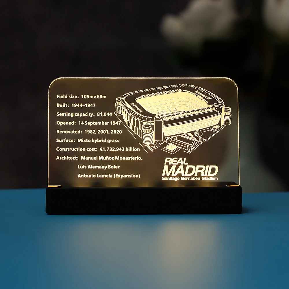 Acrylic LED Display Nameplate for 10299 Ideas Moc Real Madrid Santiago Bernabeu Stadium Model Building Blocks For Kids