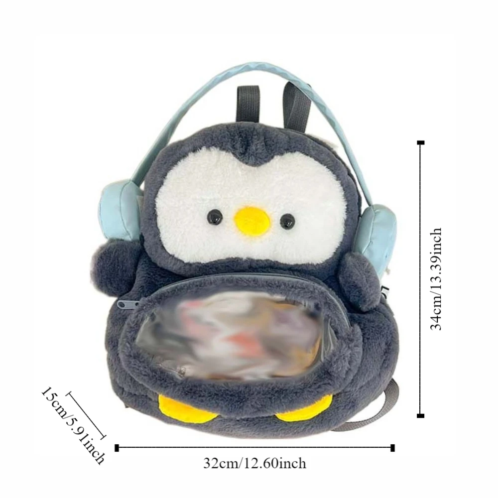 Mochila de pingüino con auriculares de bolsillo transparente, muñeca de cordero de peluche, Itabag JK Lolita, juguete de peluche, bolso de hombro de Animal para estudiantes