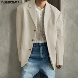 Handsome New Men Clothing INCERUN 2024 Tops Loose Suit Coats Casual Streetwear Male Solid Comfortable Long Sleeved Blazer S-5XL