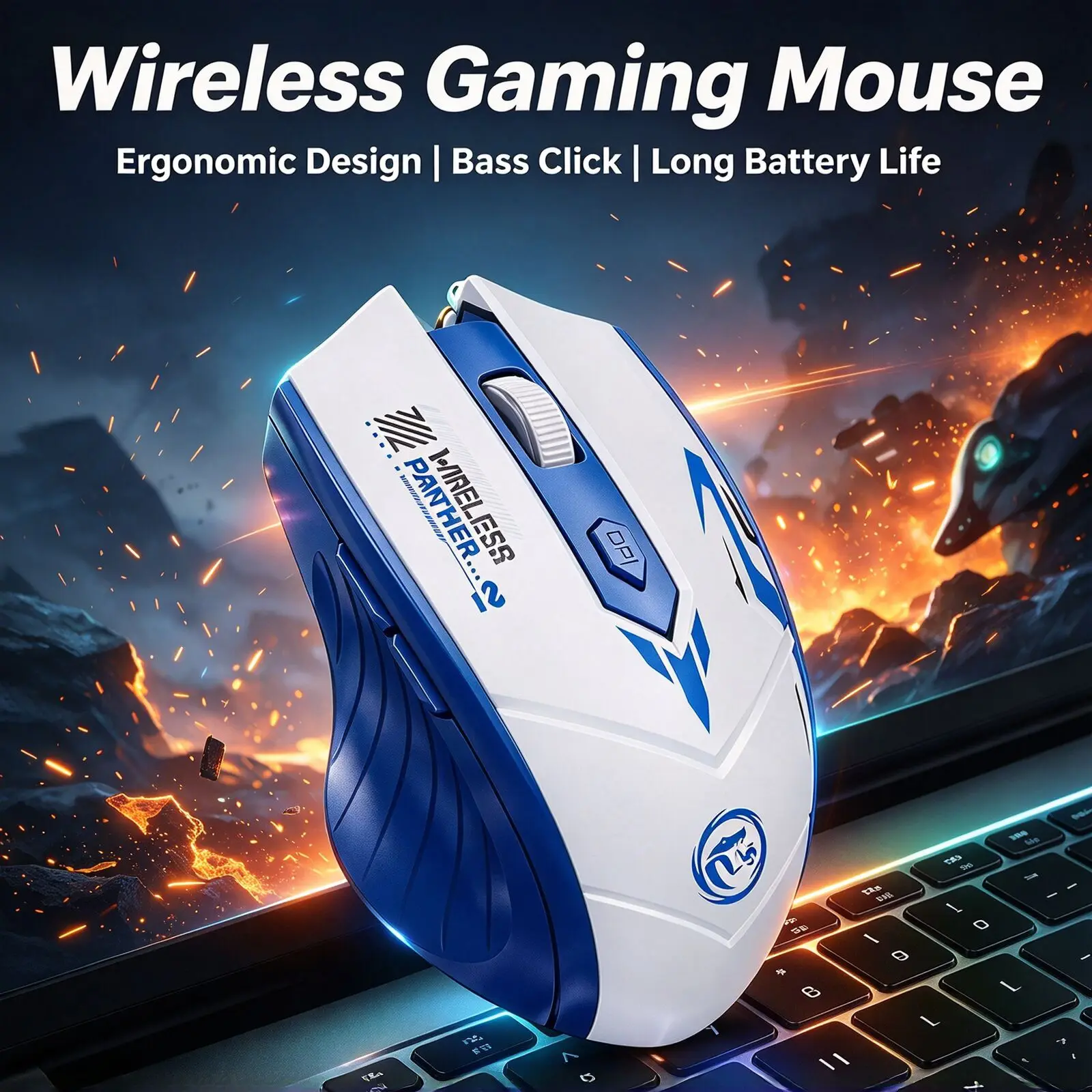 Wireless Bluetooth Gaming Mouse 2.4G Dual Mode 1600 DPI 6 Buttons Type-C Rechargeable Ergonomic Silent Mice for PC Laptop MAC