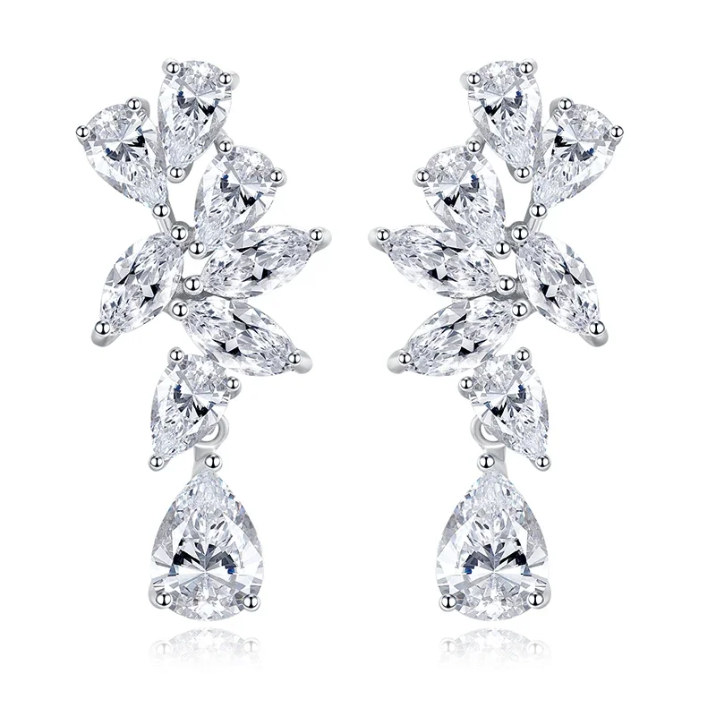 925 sterling silver light luxury white diamond earrings inlaid with imported high carbon diamonds, European and American fashion