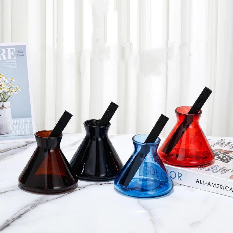 1PCS 200ml Funnel Shape Reed Diffuser Glass Bottle Black Essential Oil Bottle Diffuser Home Fragrance Diffuser Decorative Bottle