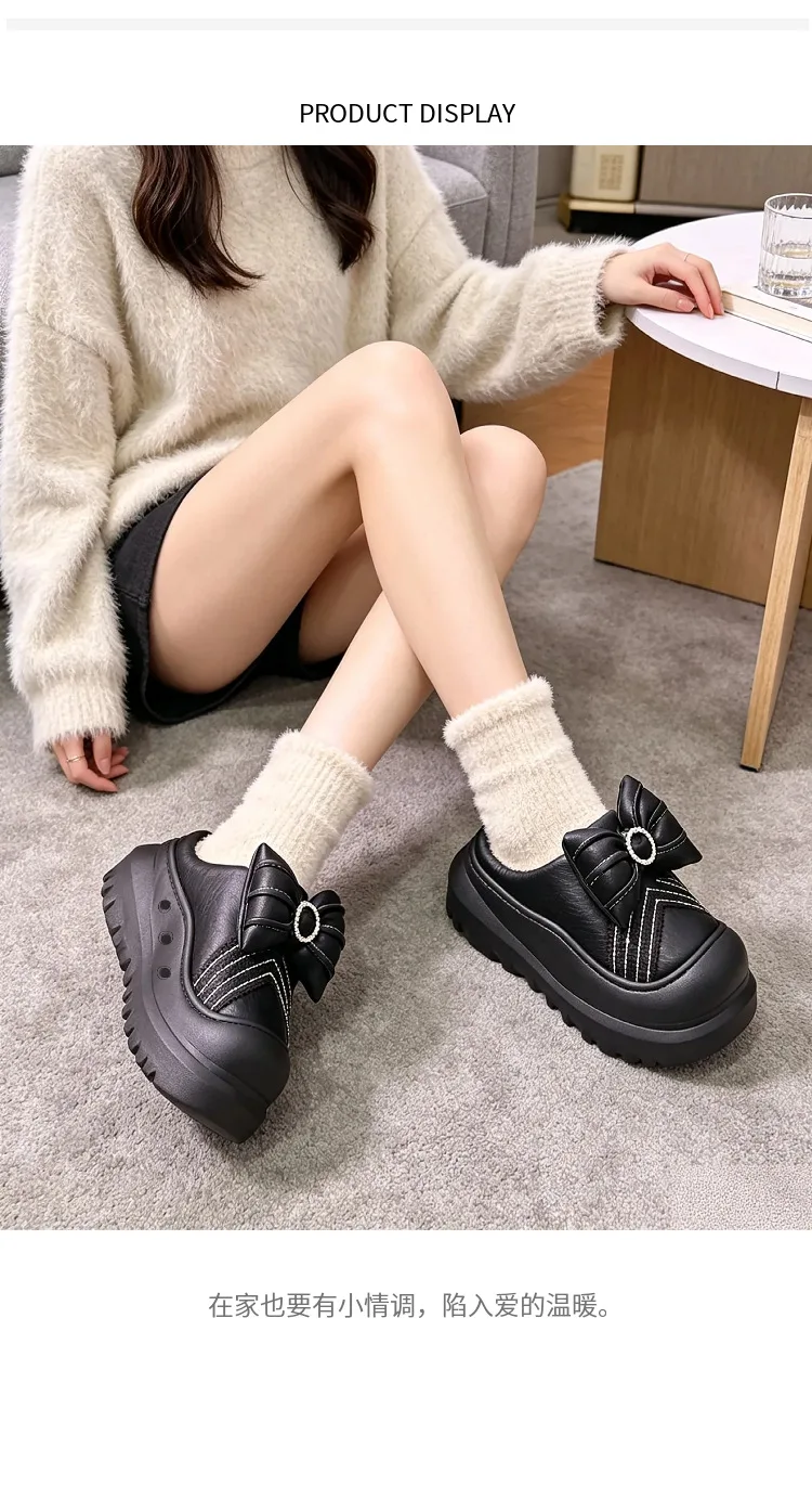 Neue, weiche, wasserdichte Hausschuhe mit hohem Absatz und Plüschfutter für Damen, dicke Plateausohle, warme Winter-Mules ohne Rücken, Mädchen-Elevator-Schuhe – Detail 11