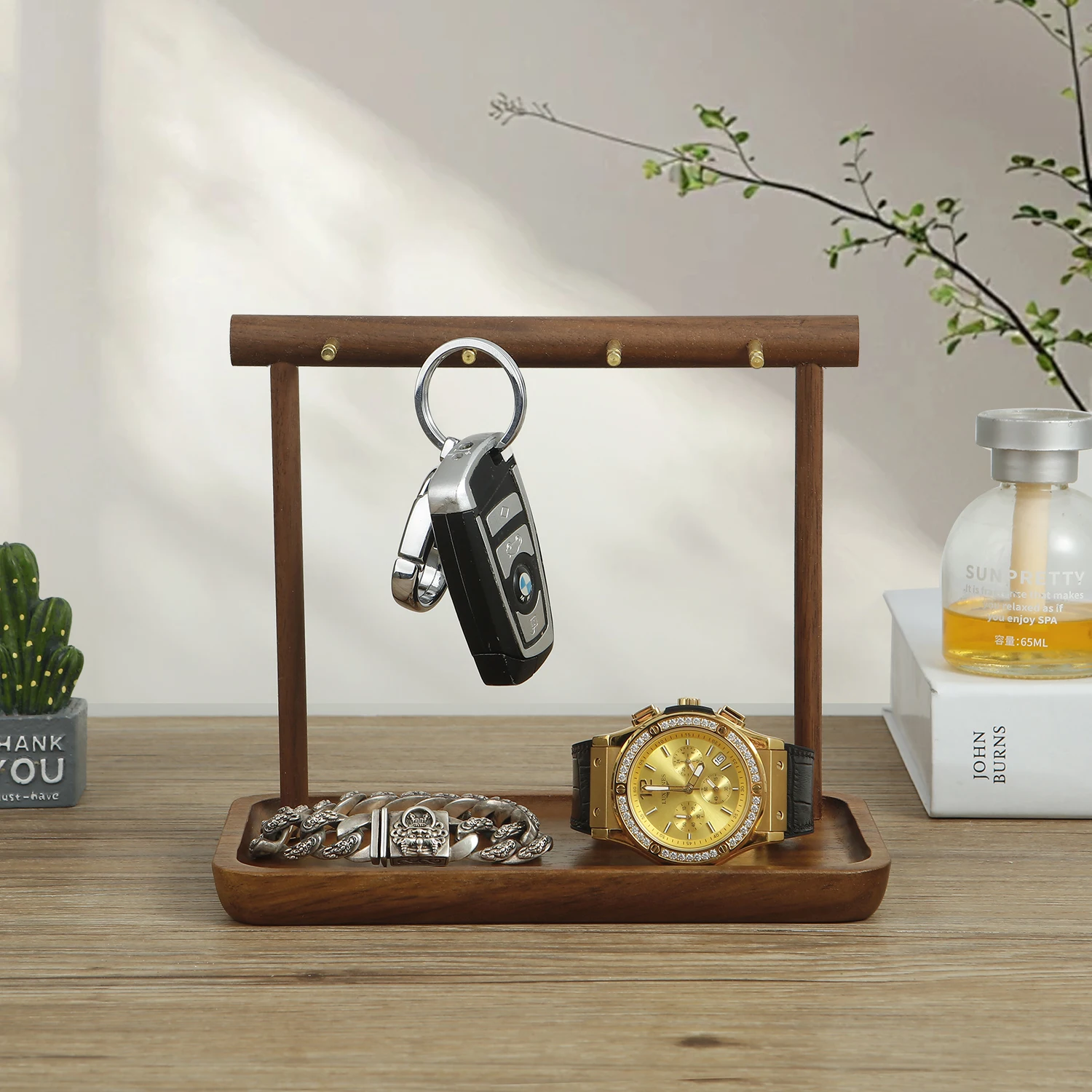 Walnut Jewelry Holder Bracelet Earrings Necklace Watch Jewelry Organizer Holder Stand with Wooden Base Modern Storage Rack