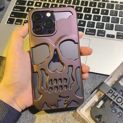 Coque rigide tête de mort évidée pour iPhone, couverture antichoc, placage 256, document métallique, luxe, mode, 14 13 12 11 Pro Max 15 Plus