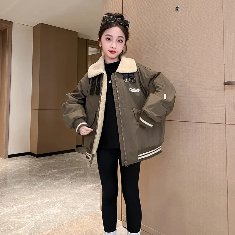 

Korean Winter Junior Girl Thicken Plus Velvet Outwear Teenager Girl High Collar Windproof Warm Cotton Parka Jacket For Teen Girl