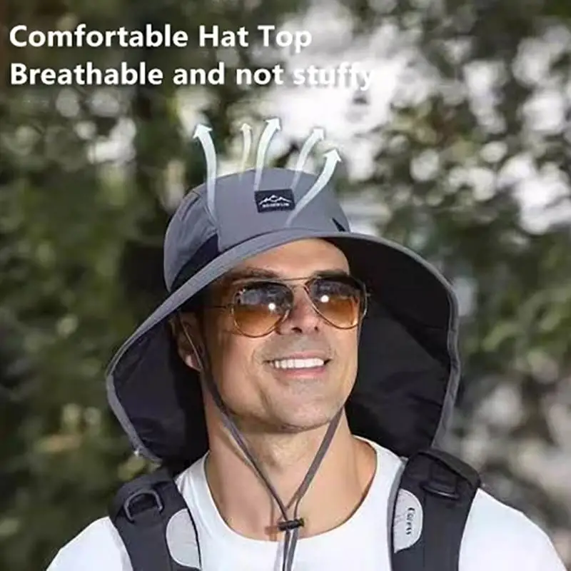 Breathable Wide Brim Sun Hat With Neck Flap UV Protection Fisherman Hat With Wind Rope For Hiking Camping Fishing Beach view 2