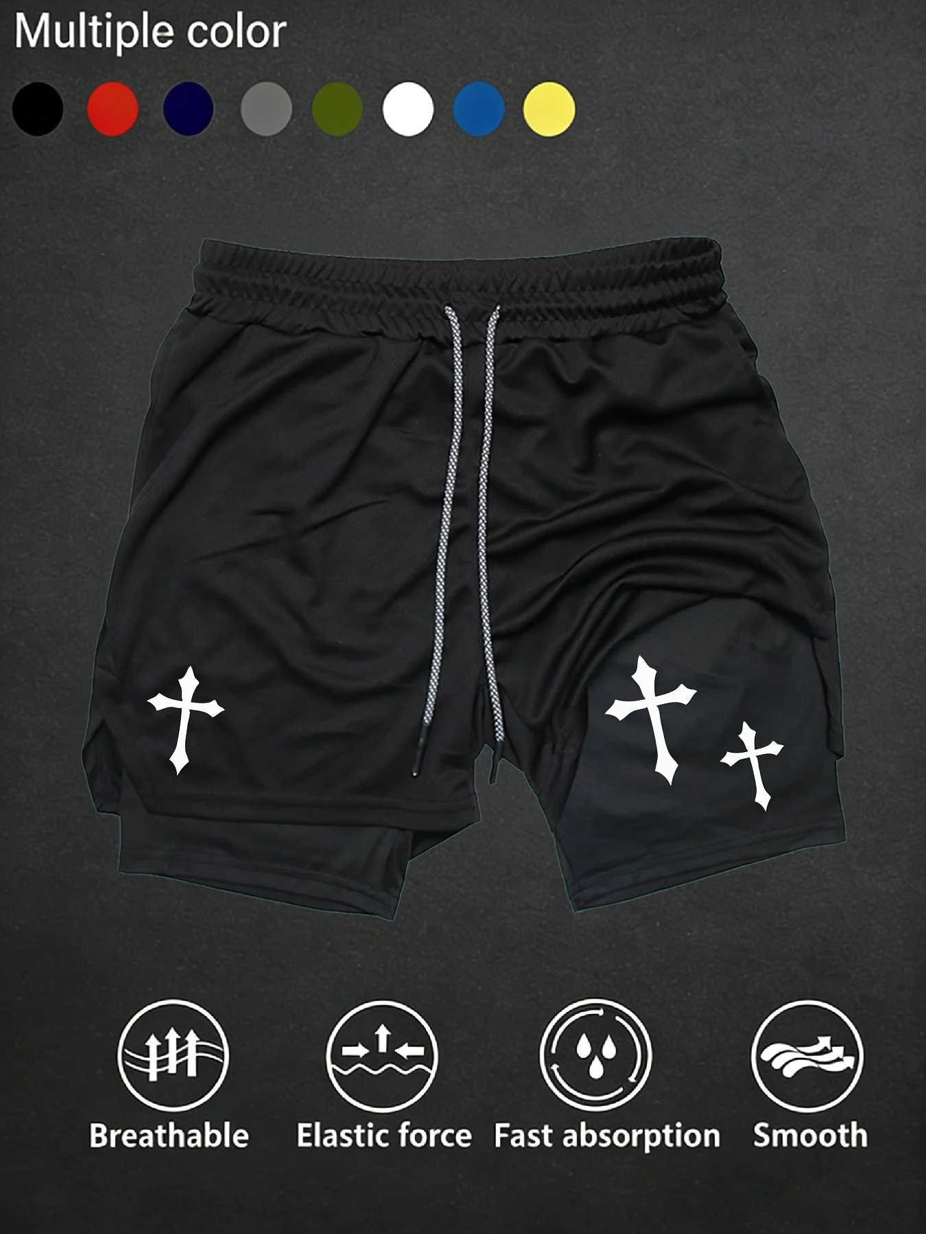 Print 2 in 1 Running Workout Shorts for Men Christian Gym Athletic Performance Shorts with Phone Pocket Towel Loop Activewear