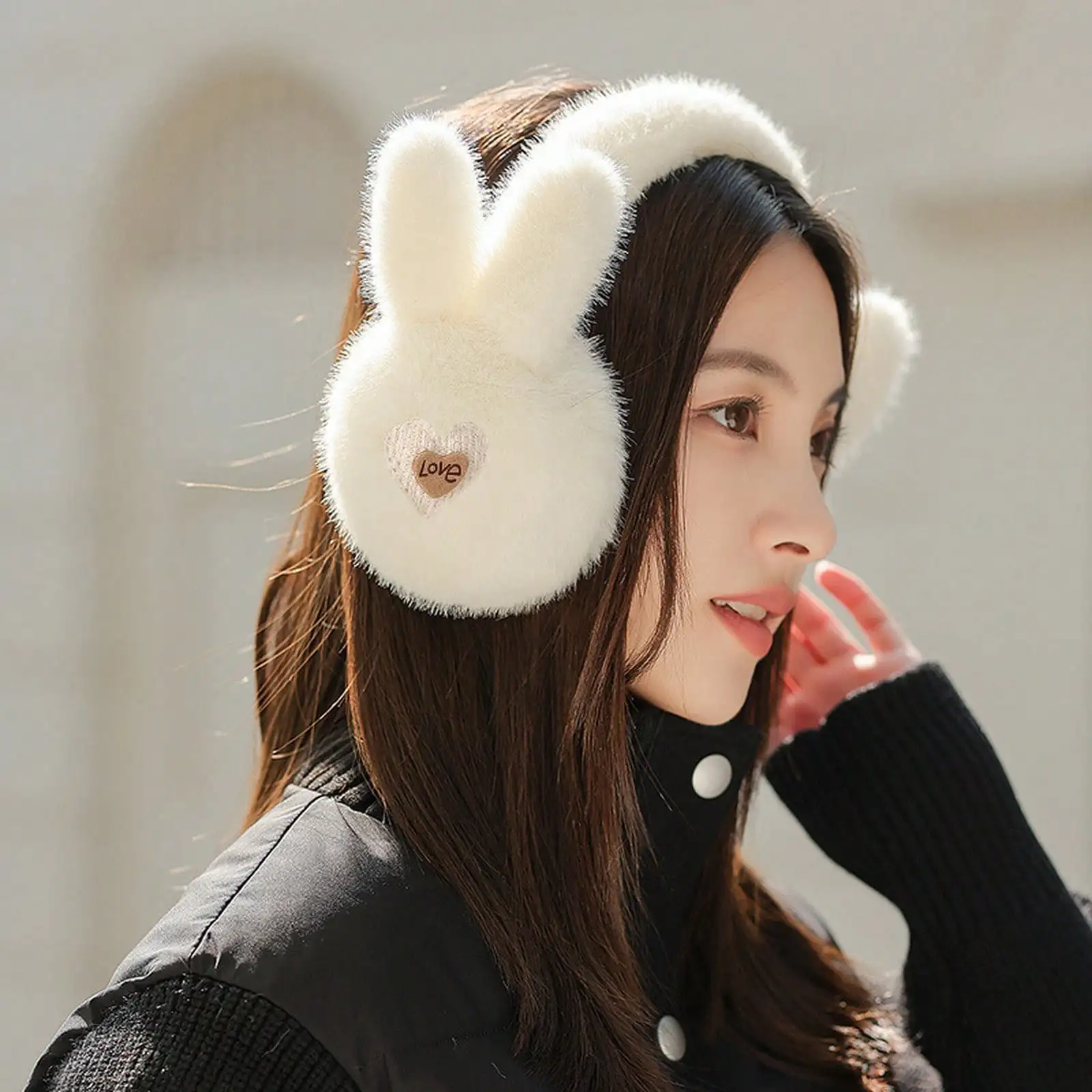1pc Cute Little Rabbit Plush Warm Ear Muffs For Women, Foldable Thickened Ear Protectors For Winter Outdoor Cold Protection sc260714112447508704270