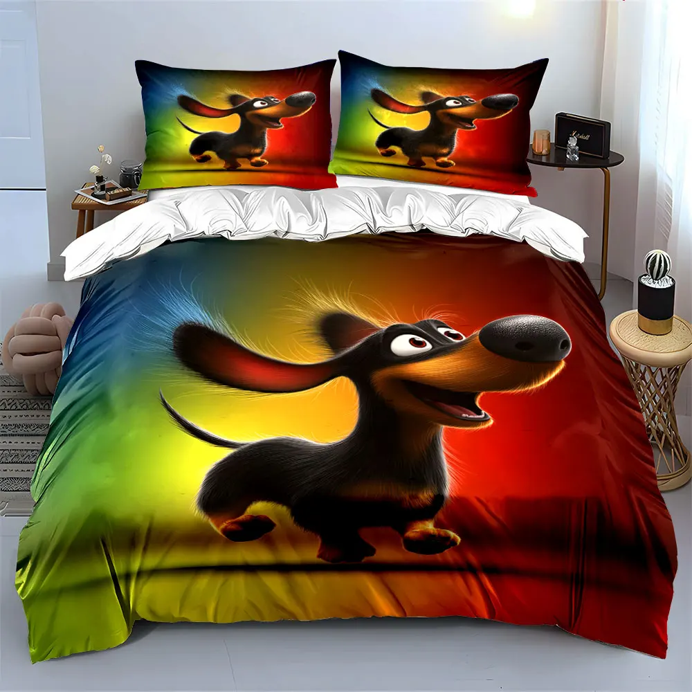 Cheerful jumping cartoon dachshund Duvet Cover Set with 3D Printing Design Soft Polyester Bedding Set All-Season Comfort