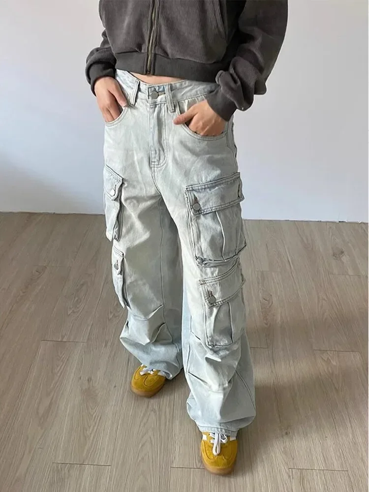 

2024 Winter New Woman High Waist Loose Jeans Fashion Casual Multi-pocket Wide Leg Pants Street Trendy Baggy Jeans S-XL