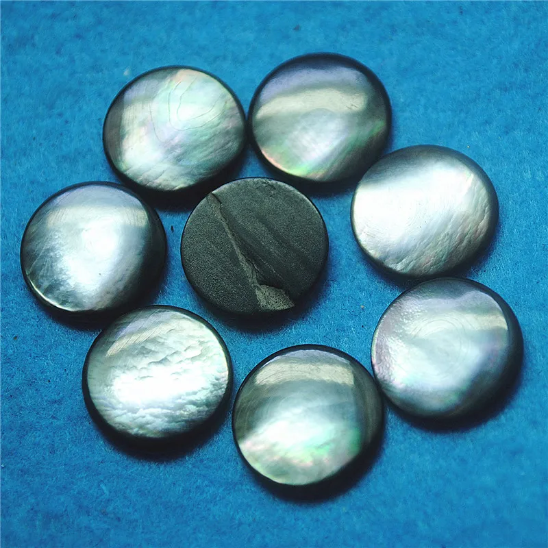 

10PCS BLACK MOTHER OF PEARL CABOCHONS SIZE 14MM ROUND SHAPE LOOSE BEADS NO HLE FOR FASHION JEWELRY MAKING PARTS