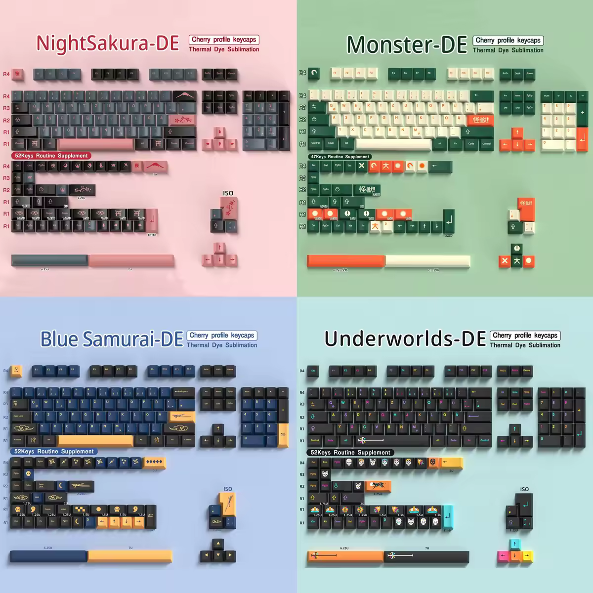 Capuchons DE touches DE clavier allemand, profil Cherry, PBT, Sub colorant, disposition ISO, 136 à 156 touches pour clavier mécanique, espace 7U