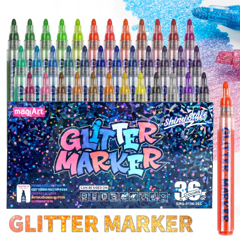 

Glitter Markers Pen,12/24/36 Glitter Colors Metallic Shimmer Marker Fine Tip Water-based Ink for Student Adults DIY Crafts