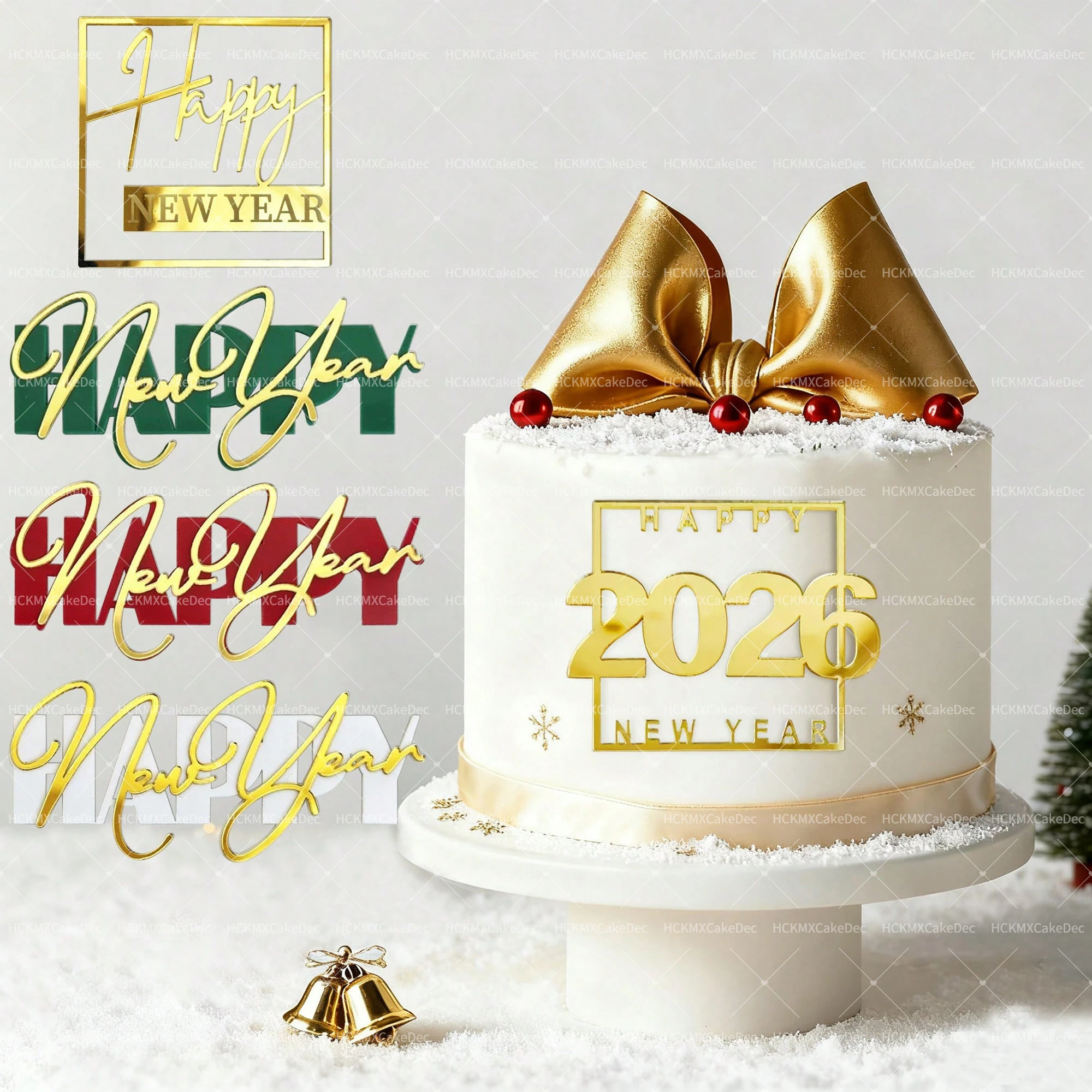 3 Stück Gold Weihnachten Frohes Neues Jahr 2026 Kuchendeckel für Weihnachtsfeier Kuchenseite Neujahr Party Dekoration