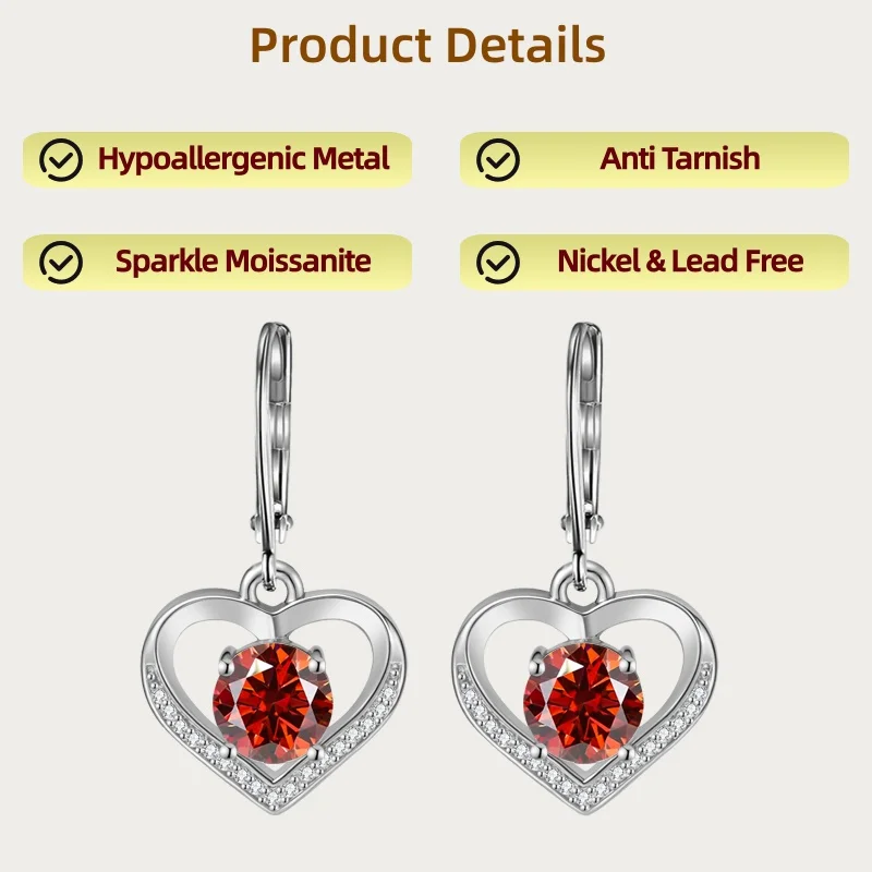 

LAMVOICE jewelry for women/earrings with 2 carat moissanite Hypoallergenic hook earring christmas gift for high quality jewelry