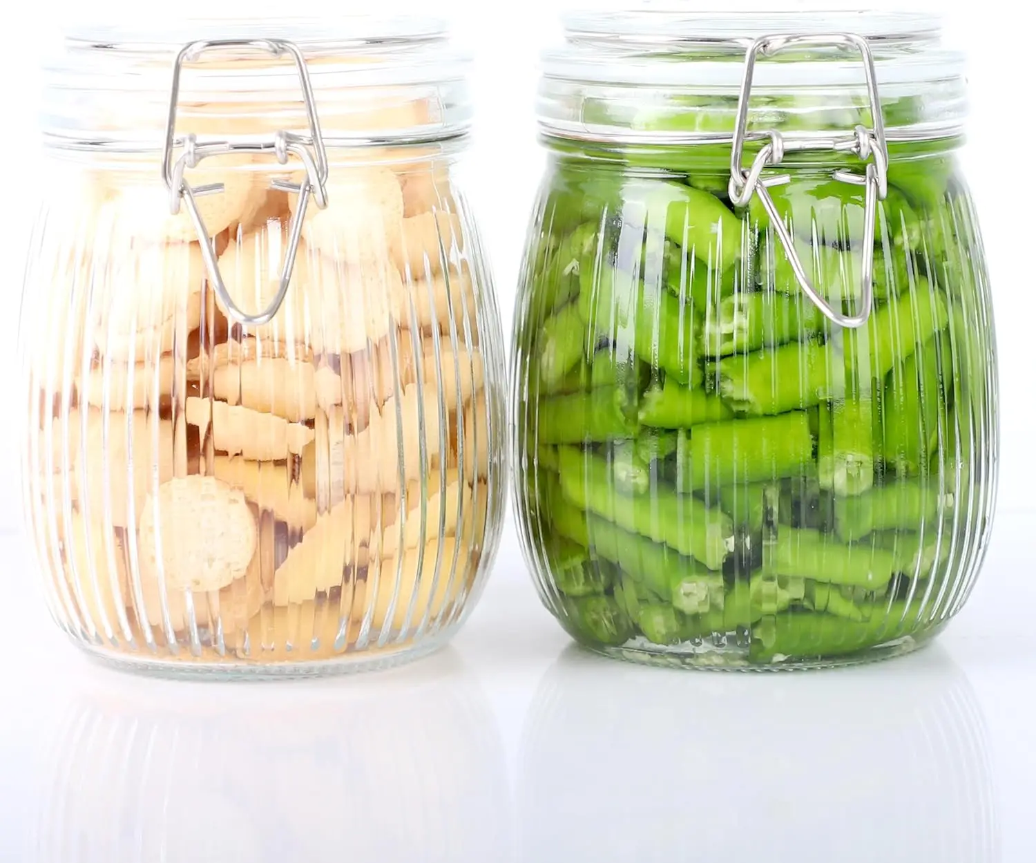 

Герметичные стеклянные банки емкостью 24 унции с зажимами, канистры для хранения с широким горлышком для кухни, кладовой, сахара, орехов, чая, кофейных зерен - 2