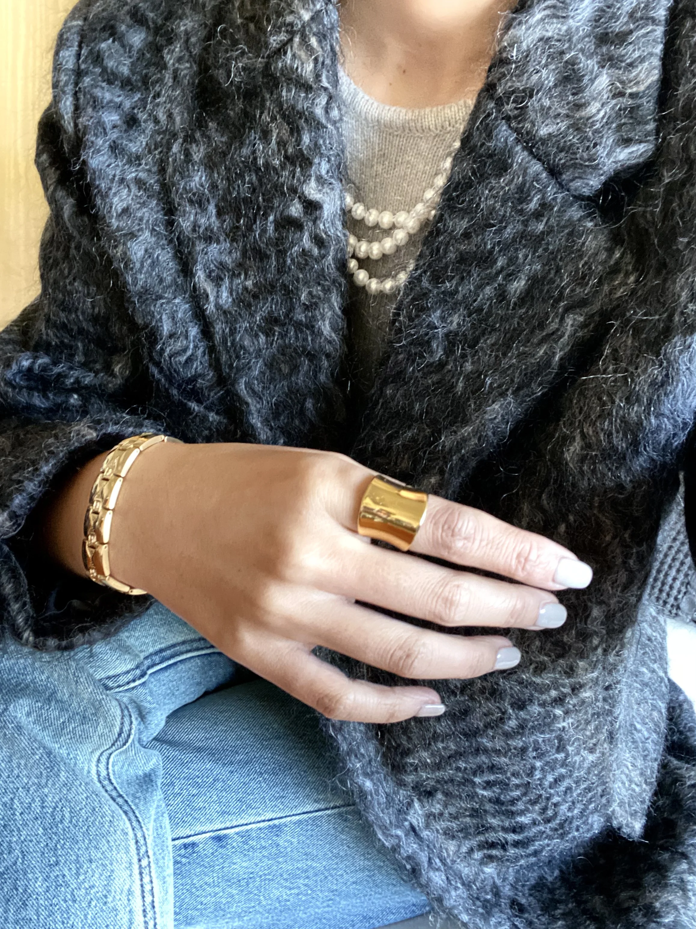 Titanium With 18K Geo Stackble Solid Rings Women Jewelry Punk Style Designer Club Cocktail Party GownTrendy Boho Korean Japan