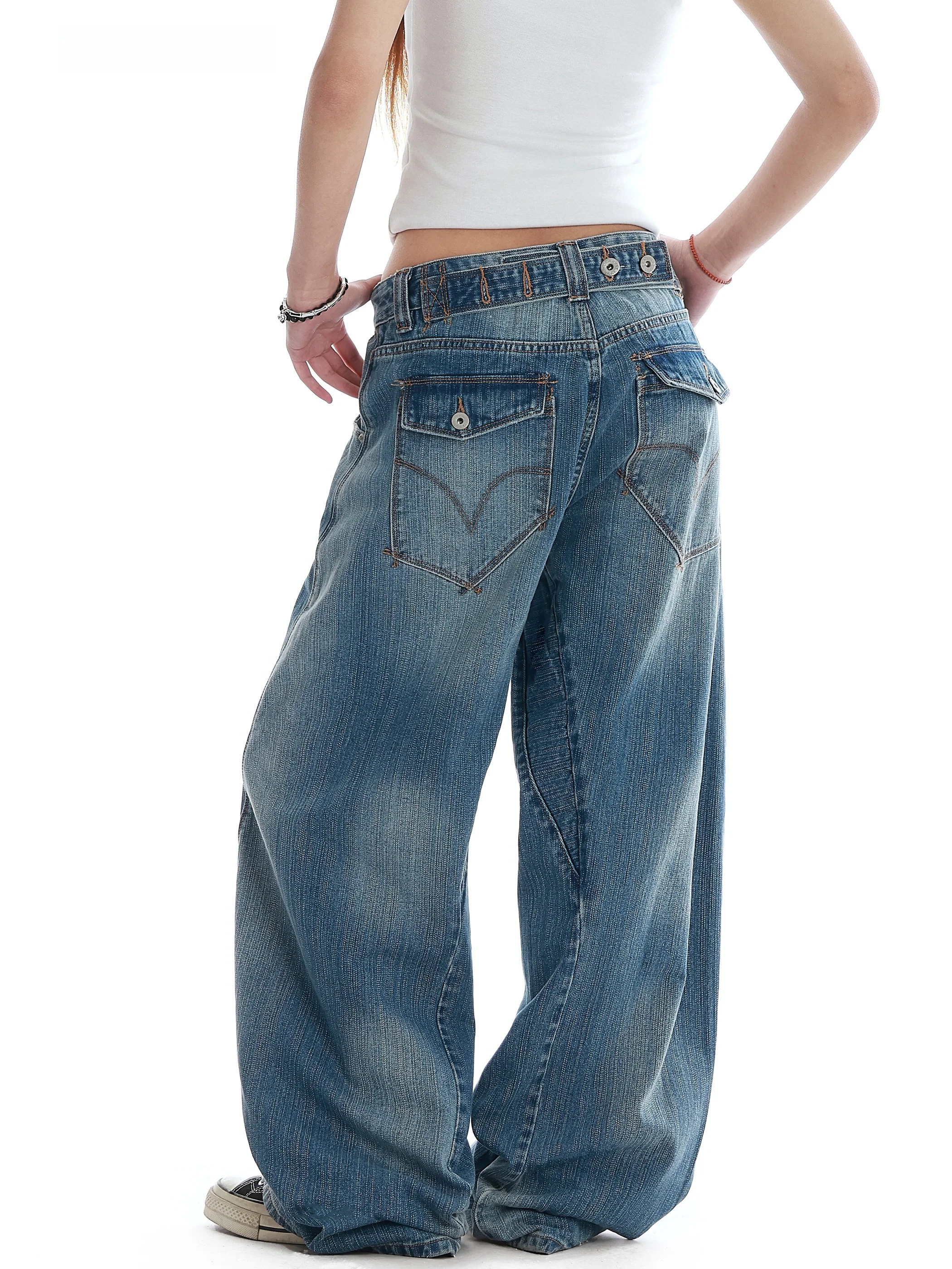 

Blue Straight Leg Wide Leg Jeans Slimming Floor-Length Casual Sle Men's Women's Jeans Parisian Bule Design Casual Denim