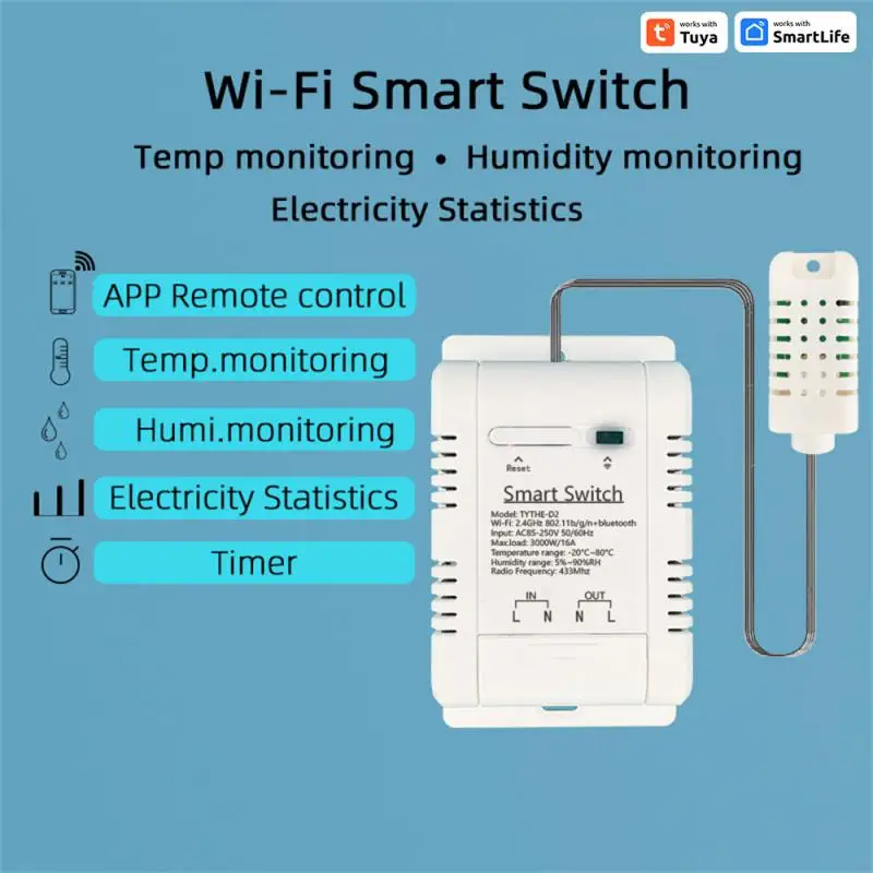 Przełącznik WiFi -16 Bezprzewodowe sterowanie Tuya z monitorowaniem zużycia energii Termostat temperatury i wilgotności Kompatybilny z Alexa