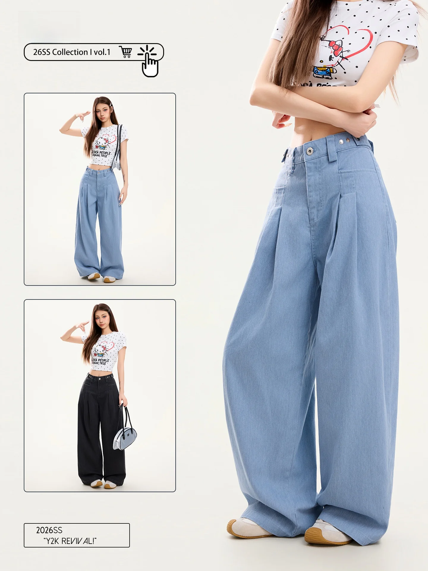 

PBB American Casual Washed Canvas Wide Leg Pants Women's Pleated Retro Straight Casual Knife Long Trousers Street Style High ...