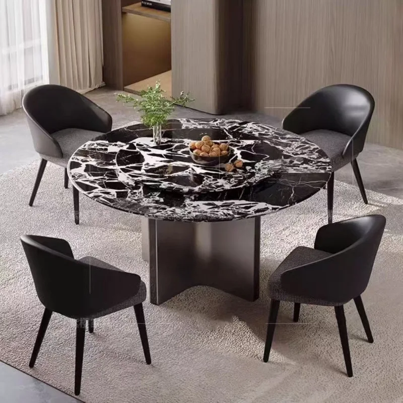 Marble household small apartment round dining table modern simple light luxury round table turntable