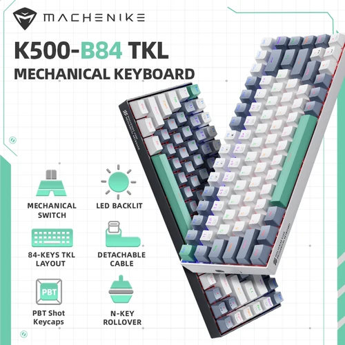 Imagen 2 del producto Machenike K500-B84 Teclado mecánico con cable TKL 84 teclas RGB retroiluminación teclado para juegos PBT teclas Doubleshot para PC portátil