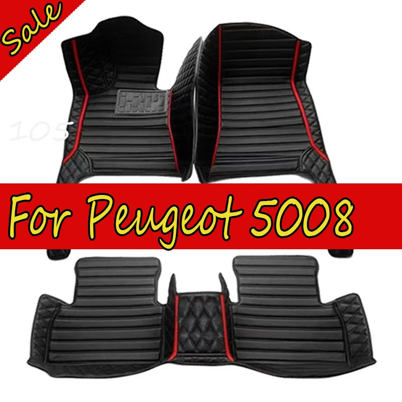 Car Floor Mats For Peugeot 5008 P87 MK2 2017~2023 Pad Luxury Leather Mat Carpets Durable Rugs Set Interior Parts Car Accessories