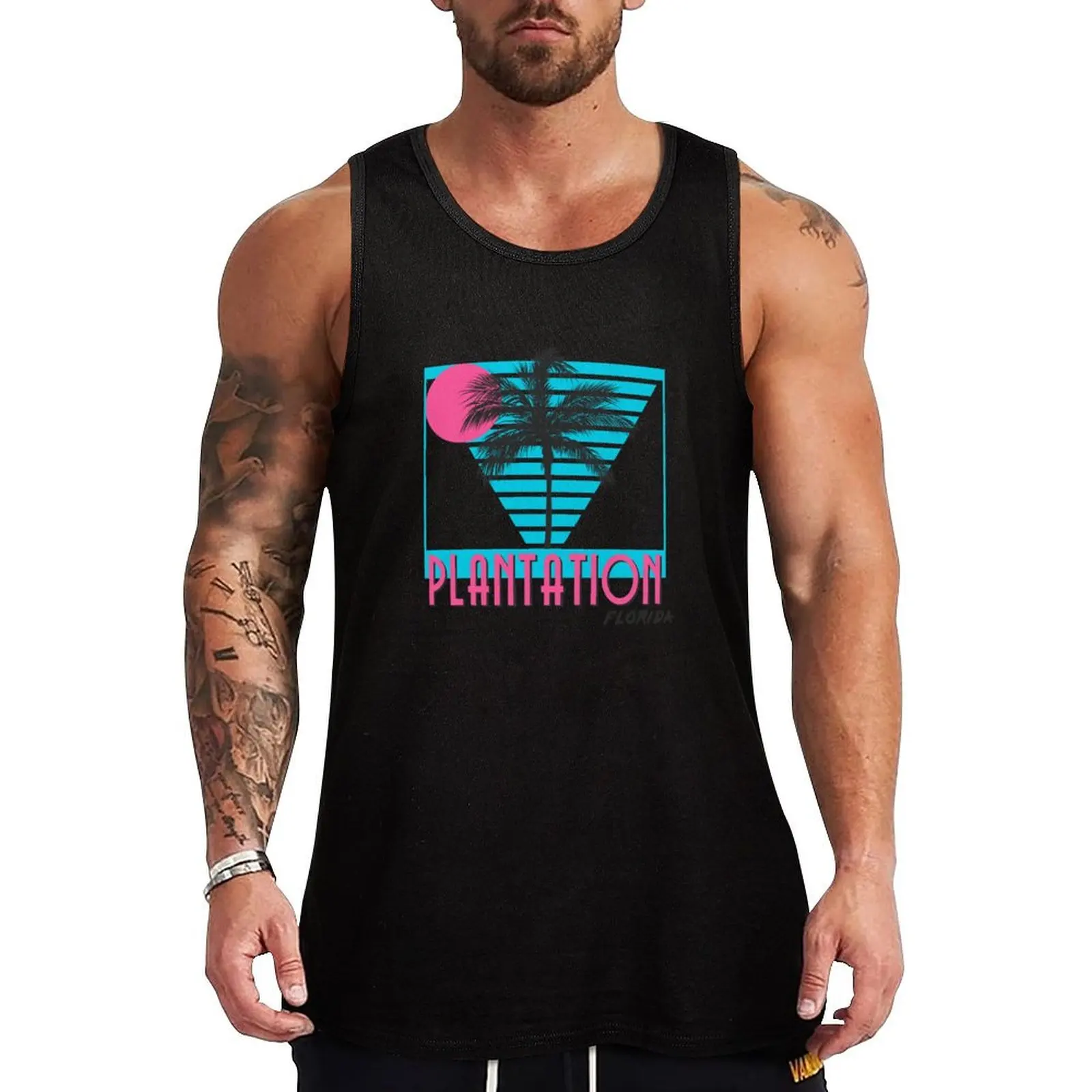 

Plantation Florida Vintage Souvenirs FL Palm Tree Retro Tank Top Men's clothing brands Men's gym t-shirt