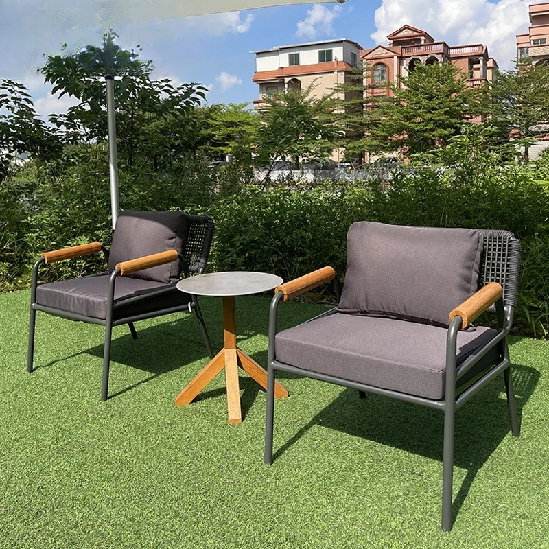 

Outdoor rope sofa combination courtyard villa balcony rattan chair open-air garden leisure creative waterproof sunscreen table a