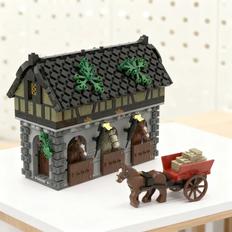 

1136pcs MOC The Stables Medieval Village Castle Model Building Blocks Toy Gift Creative Display Collectible Desk Premium Adult
