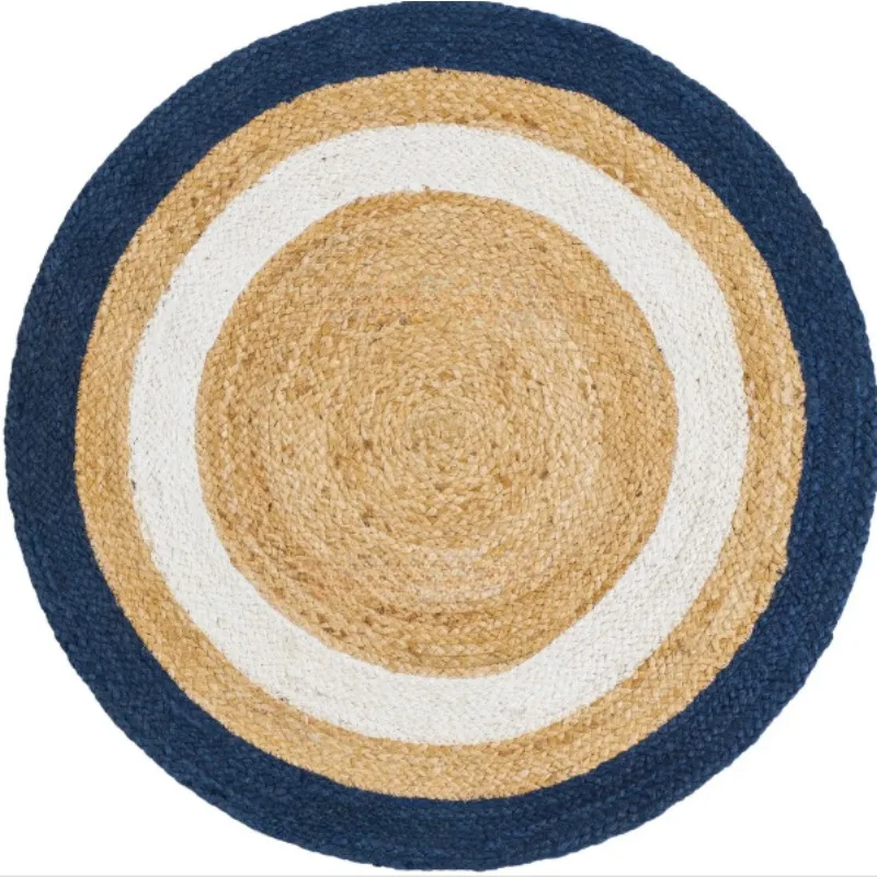 Rug 100% Natural Jute Reversible Round Rug Braided Style Living Modern Area Rugs