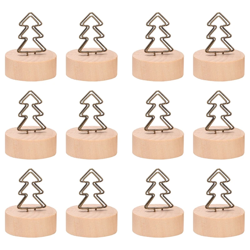 Portatarjetas con Base de madera para decoración de fiestas, soporte para tarjetas con Clip para fotos, notas y fotos, ideal para boda y oficina, 12 piezas