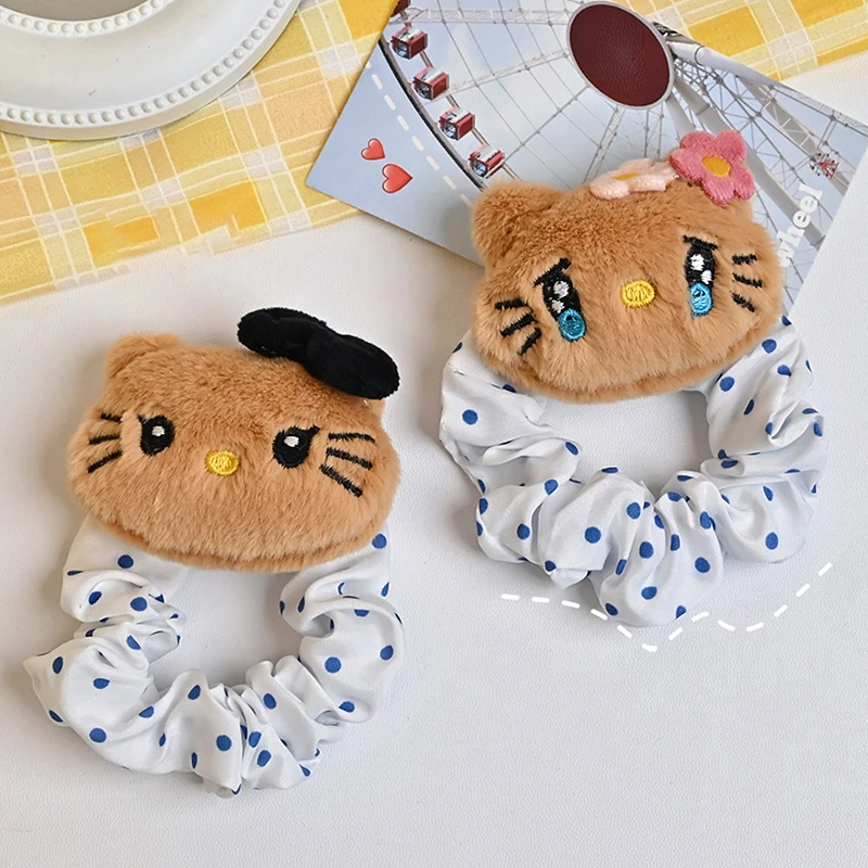 Hello Kitty Plush Scrunchies Kawaii Sanrio KT Cat Elastic Hair Ties Hair Rope Face Washing Make Up Hair Circle Hair Accessories image 3