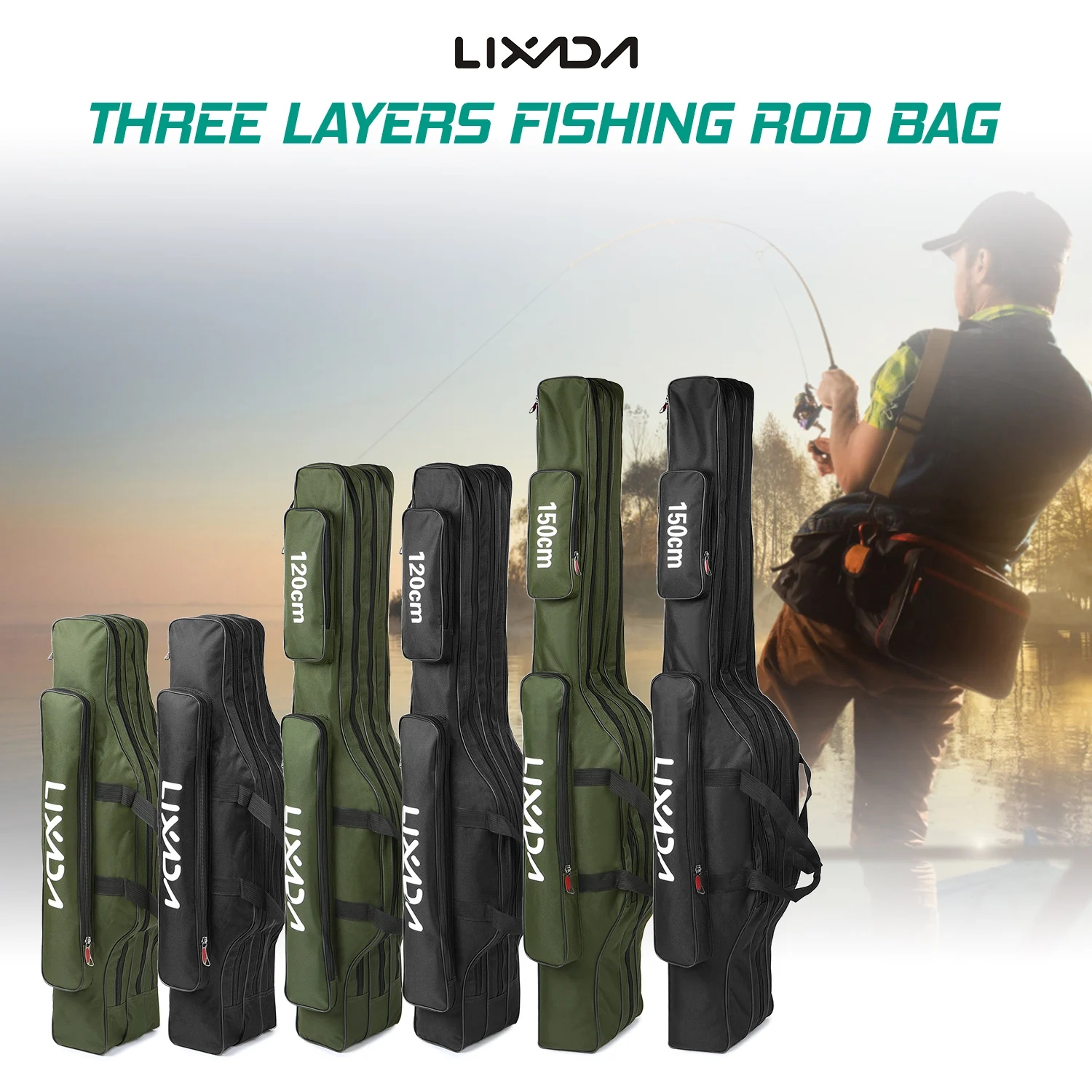 

Lixada 90cm/ 120cm/ 150cm 3 Layers Fishing Pole Bag Portable Folding Rod Carry Case Fishing Reel Tackle Storage Bag Case