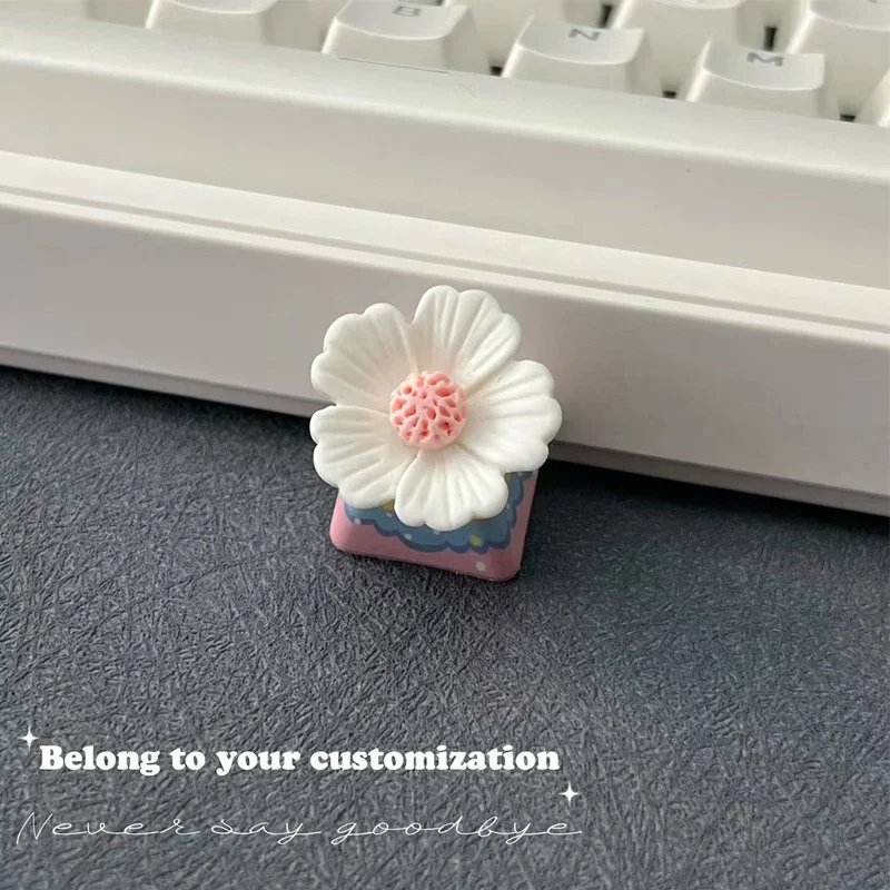 DIY Creative Pink Flower Keycaps Backlit Mechanical Keyboard Keycaps Handmade Custom Creative OEM Height Keycaps