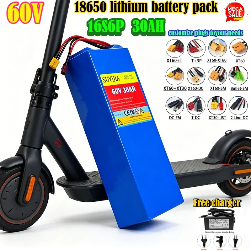 

16S6P 60V High Power 30Ah 18650 Lithium Battery Pack 0-3000W High Power Built-in BMS Suitable for Electric Bicycles and Scooters