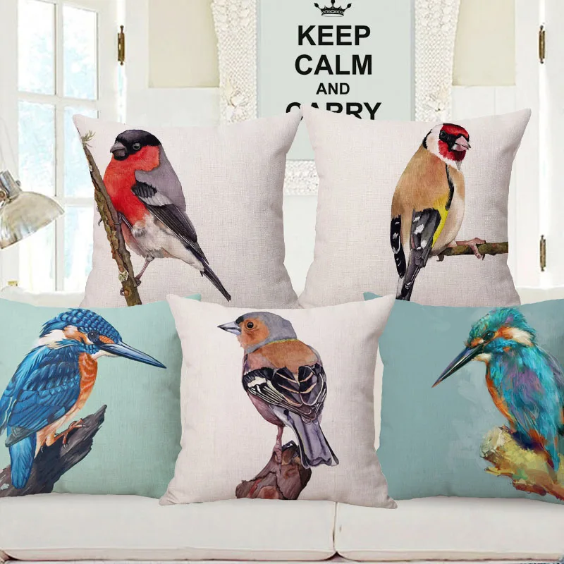 European Goldfinch Bullfinch Greenfinch Birds Animals Painting Cushion Covers Decorative Pillow Case For Sofa 45X45cm