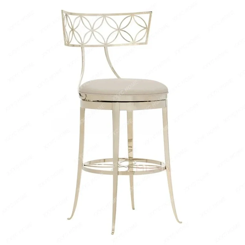 

Light luxury, stainless steel backrest bar stool 360 degree rotating bar chair, decorative chair