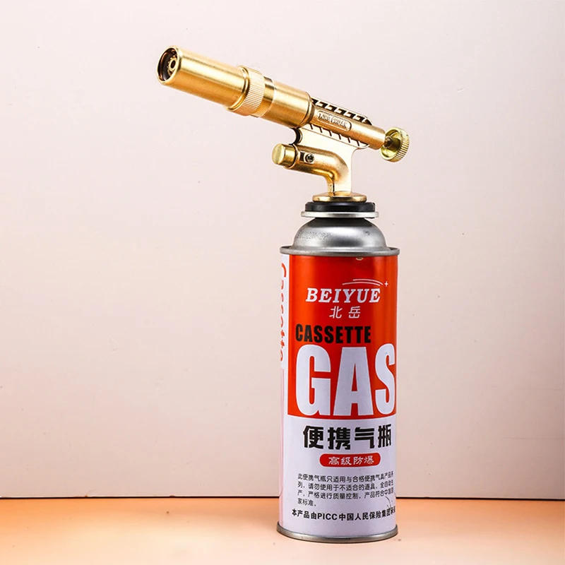 Portable Copper Flame Gun Welding Gas Torch Butane Gas Burner Outdoor Camping BBQ Flamethrower Welding Equipment Kitchen Lighter