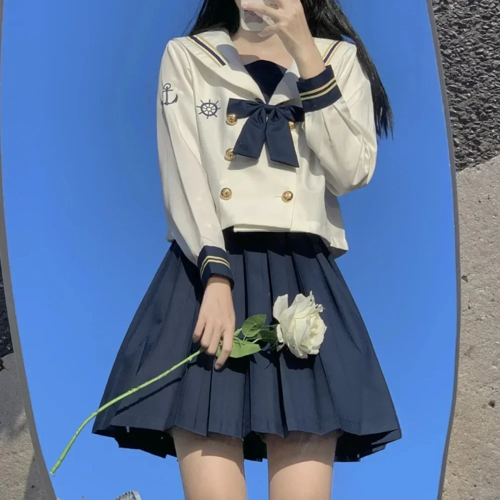 Japanse School Uniform Meisje Jk Matroos Pakken S-2XL Marine Matroos Blouse Zomer Sexy Plooirok Fuku Anime Cos Kostuums Vrouwen